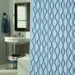 Flocked Shower Curtain, "Geneva" Blue / Brown
